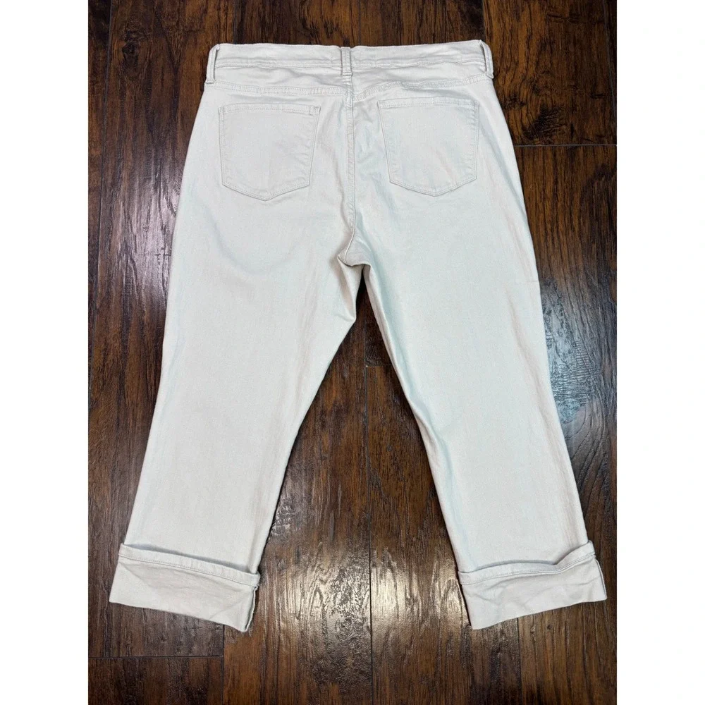 NYDJ Dayla Wide Cuff Capri Jeans‎ 14 Cream Mid-Rise Crop Stretch Womens